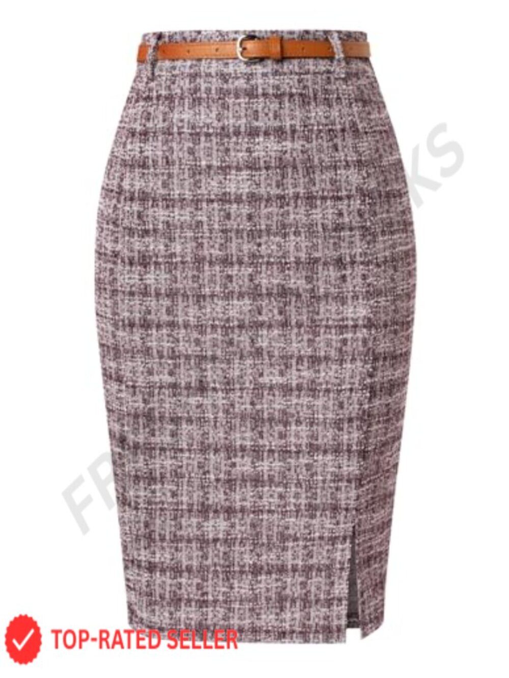 Tweed Pencil Skirt Knee Length with Slit for Women Office Work